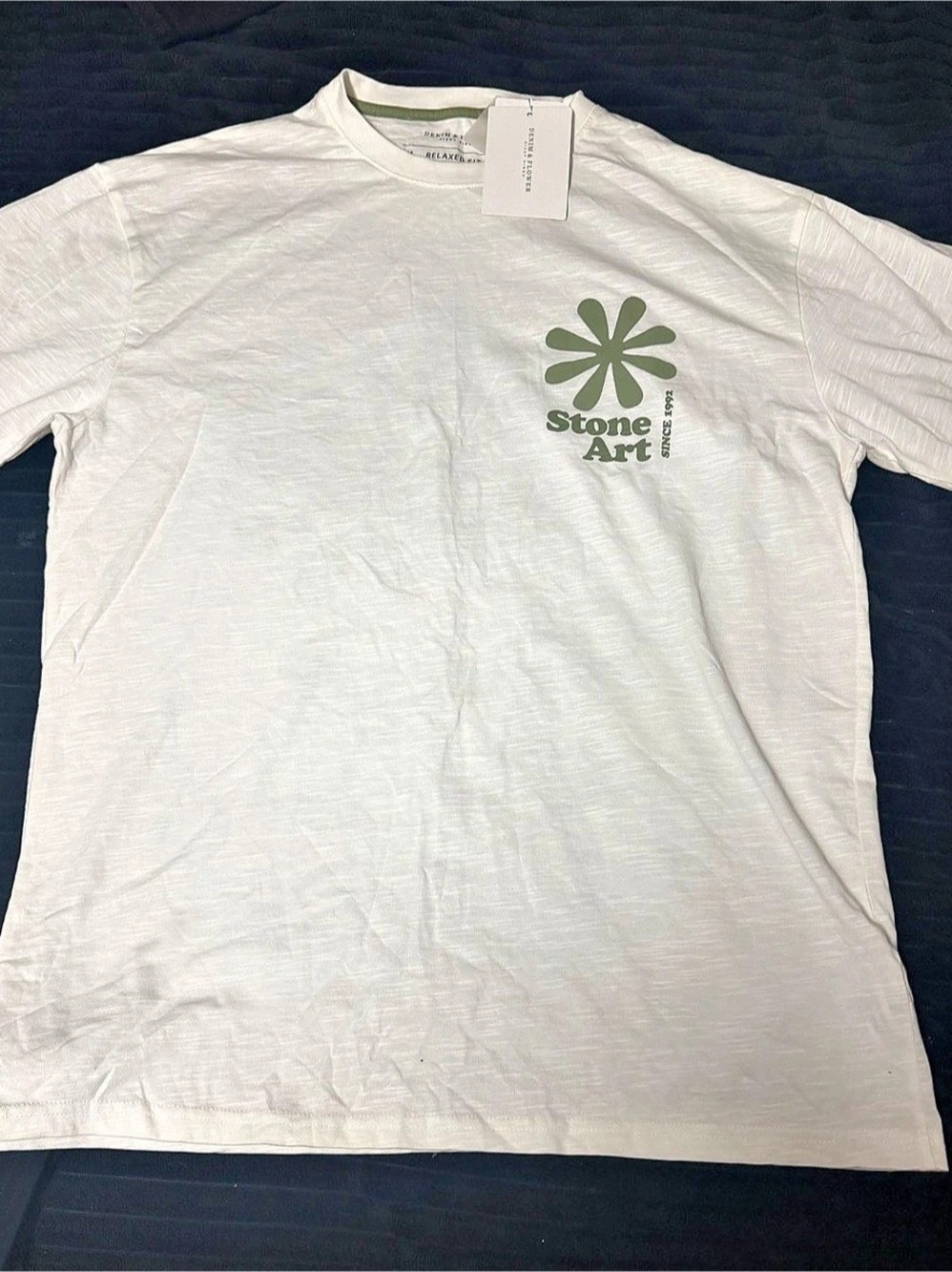 Denim & Flower Stone Art Graphic Tee White